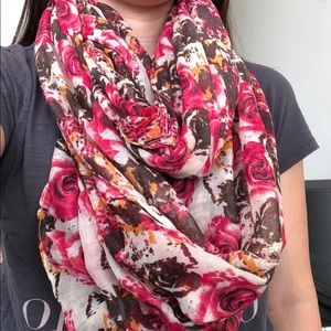 Brown pink orange floral scarf
